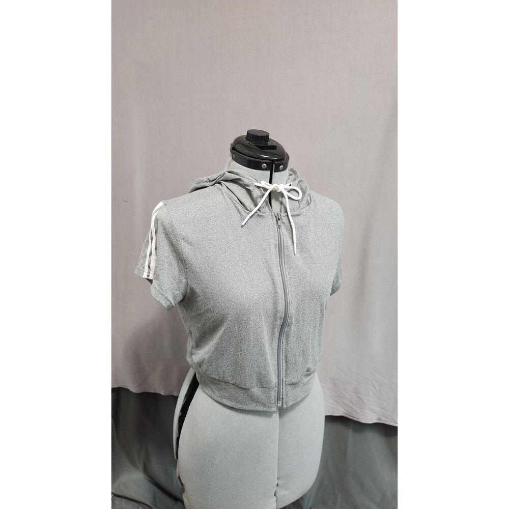 FEATHERS Women's Zip Up Short Sleeve Hooded Crop Sweatshirt Casual Hoodie Top XL